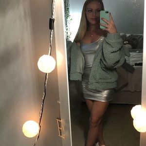 Oversized teal sherpa jacket